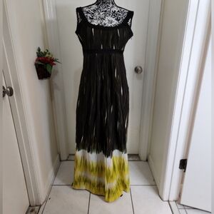 Calvin Klein  Abstract Print Maxi Dress 100% silk boho beachy laggenlook